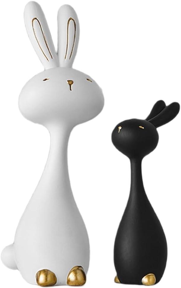 2 Pack Bunny Figurines, Easter Couple Bunny Decorations, Home Decor Rabbit Figurines, White Black Resin Rabbit Couple Decor, Easter Ornaments Gifts for Office Home Farmhouse Desktop