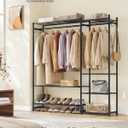 SONGMICS Portable Closet Wardrobe, Clothes Rack, Closet Organizers and Storage, Freestanding Clothing Rack with 7 Shelves, 2 Hanging Rods, Metal Frame Rack, for Bedroom, Entryway, Black ULGR010BZ03S, 49.1"l