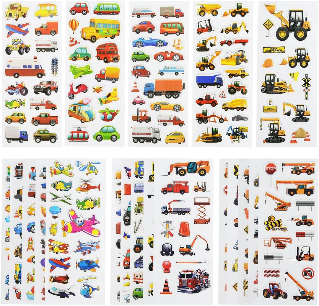 24 Sheets(400+) Car 3D Puffy Stickers for Toddlers Kids, Bulk Preschool Sticker Sheets for Reward, Craft, Scrapbooking