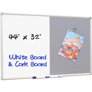 DEVELOP Cork & Magnetic Dry Erase Combo Board, 44 x 32 Inch, Wall Mounted Whiteboard/Grey Felt Bulletin Combination Board with Marker Tray, Pins, Eraser, Markers & Magnets