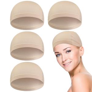 4 Pcs Wig Caps for Women Fiber Liners Cap Bald Hairloss Elastic Breathable Under Wigs for Cancer Patients, (Beige, L)