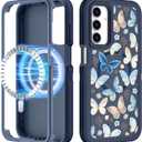 for Samsung Galaxy A15 5G Phone Case - Compatible with MagSafe Women Girls Cute Magnetic Protective Cover Blue Butterfly Girly Design Heavy Duty Shockproof for Samsung A15 5G Case 6.5"