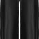 Women Satin Wide Leg Dress Pants Silk Casual Dressy Long Flowy Pants Elastic High Waisted Trousers (Medium, Black)