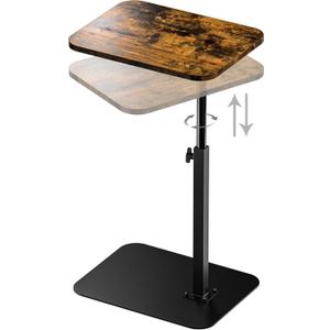 Side Table Sofa Tray for Couch Heavy Metal Base Swivel/Adjustable Height, Sofa Bed Bathroom Study TV Tray C Shaped End Table Food Snack Trays for Eating (Brown)