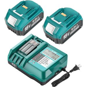 BL1860 18V 6.0Ah Battery and Charger for Makita,New Version DC18RC Charger with LCD Display Cooling Fan Compatible with Makita LXT Li-ion Battery BL1850 BL1840 BL1830 BL1820 BL1815 (Blue)