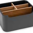 Stylish Desk Organizer and Remote Control Holder in Black - Keep Your Workspace Tidy and Organized, Multi-Purpose Storage for Office Desktop Coffee Table Bedside Nightstand (1 Pack)