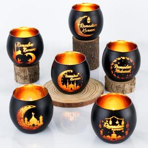SupBri Islamic Ramadan Table Decor, Glass Muslim PrayerTealight Candle Holders,Eid Decorations for Home,Party,Centerpiece,Islamic Gifts