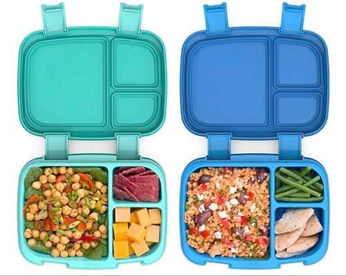 Bentgo Fresh (Blue/Green 2 PACK) - New & Improved Leak-Proof, Versatile 4-Compartment Bento-Style Lunch Box