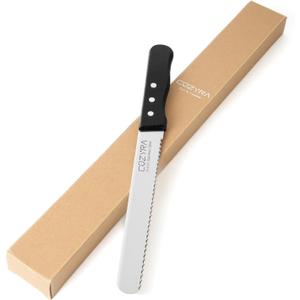 Wave Edge Black Precision High Carbon Stainless Steel Bread Knife - Ideal for Effortlessly Slicing Homemade Bread, Bagels, Pizza, and Cakes. (8 Inch)