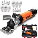 Amywms Sheep Shears Electric 550W - Professional Sheep Clippers Two Blades, 6 Speed Heavy Duty Livestock Haircut for Grooming Sheep Goats Large Dog Thick Coats Animals with Lubricant (Orange)