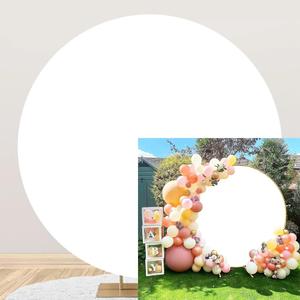 YongFoto 8x8ft White Round Backdrop Cover Polyester Circular White Fabric Solid Color Professional Photography Background Birthday Party Cake Table Decor Supplies Portrait Photo Booth Studio Props