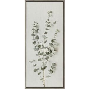 Kate and Laurel Eucalyptus Botanical I Framed Linen Textured Canvas Wall Art by The Creative Bunch Studio; 18x40 Gray; Decorative Plant Art