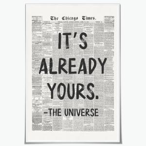 Black And White Retro Newspaper Wall Art Trendy Inspirational Universe Quote Poster It'S Already Yours Positive Affirmation Print Preppy Aesthetic Room Apartment Bedroom Decor 16x24inch Unframed