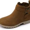 HOMEHOT Girls Ankle Boots Suede Leather Side Zipper Low Heels short (toddler/littile kids) (12 Little Kid, Camel Brown)