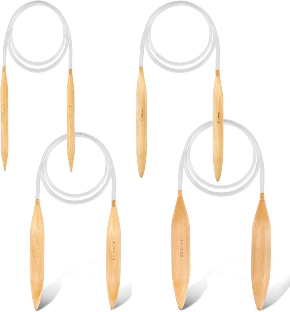 Bamboo Circular Knitting Needles Set  US Size 15 19 35 50 (10 15 20 25 mm) Circular Wooden Knitting Needles with Plastic Tube Natural Wood Jumbo Needle for Chunky Yarn Giant Circular Knitting Needles