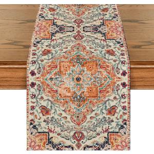 Artoid Mode Boho Bohemia Style Orange Table Runner, Country Rustic Farmhouse Magical Fall Kitchen Dining Table Decoration for Home Party Decor 13x72 Inch