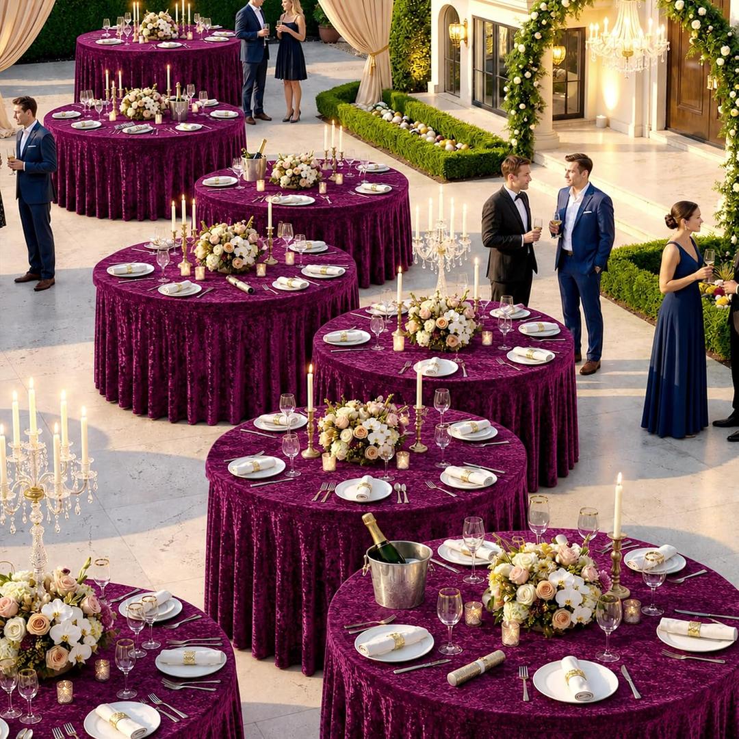 6 Pack Red Velvet Round Table Cloths for 60 inch Table, Stretchy 120 inch Spandex Round Tablecloths, Washable Fitted Round Table Covers for Wedding Birthday Parties Banquet