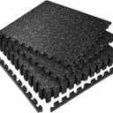 SUPERJARE 0.56'' Thick 6 Pcs 24 Sq Ft Rubber Top Exercise Equipment Mats, High Density EVA Foam Mats with Rubber Top, Interlocking Gym Flooring for Home Gym, Protective Workout Mat, Black/Grey
