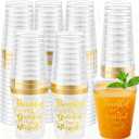 Xvvti 16 Pack Happy Friendsgiving Cups Thanksgiving Cups 12 Oz Gold Rim Fall Pumpkin Clear Disposable Plastic Drinking Cup for Thanksgiving Party Supplies