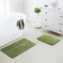 YHF Bathroom Rug Set 2 Piece, Extra Thick & Soft Microfiber Shaggy, Machine Washable Bath Mats, Absorbent Bath Rugs, Non-Slip Rubber Backing Bath Mat for Bathroom Floor, Tub and Shower, Sage Green