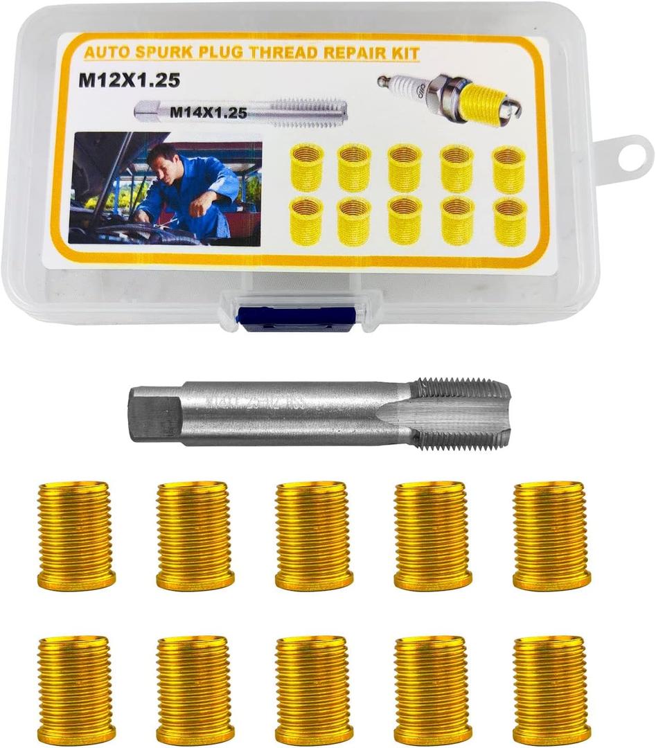 Flylin Spark Plug Thread Repair Tools,Small Engine Repair Tools M12x1.25 Inserts M14x1.25 Tap 14mm Rethreaded Kit for Automotive Engine Repair