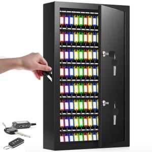 200 Keys Dual Lock Key Cabinet, Anti-Theft Key Lock Box with Key Tags, Adjustable Key Organizer Wall Safe for Car Office House Garage Rental Business