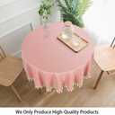 ShinyBeauty Round Tablecloth - Cotton Linen Table Cover - Wrinkle Free Dust-Proof - Buffalo Check - Holiday Table Linen - 55" - Blush Embroidery Tassel - For Home Kitchen Dining