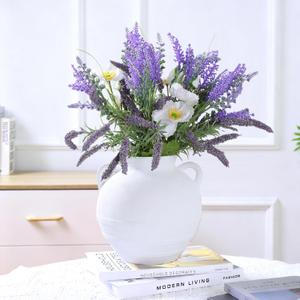 Ceramic Farmhouse Flower Vase with Handle,Vintage Terracotta Decorative Vase for Home Decor, Living Room, Table, Shelf, Mantle Fireplace, Coffee Dining Desk, Wedding Centerpiece - 7.48 White Rustic