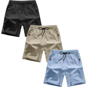 Boys Shorts Quick Dry Athletic Running Shorts with Zipper Pockets, Size 8