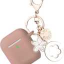 3 x OLEBAND Case Fit for Airpod 1st/2nd Generation with Cute Bling Keychain,iPods Silione Cover Compatible for Apple Air pod/iPod 2 and 1 Gen Case,LED Visible,for Women and Girls,Milk Tea