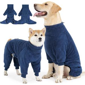Dog Winter Coat Soft Pullover Pajamas, Warm Dog Cold Weather Coats Fleece Dogs Coat, Cozy Winter Jacket Windproof Full body Dogs Jumpsuit Onesie Fleece Sweater Clothes Apparel for Dogs (X-Large, Navy Blue)