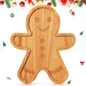 Bokon 12" Gingerbread Christmas Charcuterie Board Wooden Cutting Board Xmas Serving Platter Tray Cookie Plate for Cheese Bread Dessert Fruit, Gift for Christmas Party Holiday Decoration(Rubber Wood)