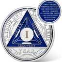 Recovery Triangle 1 Year Sobriety Coin - Silver Roman Numeral NA AA Coins - 1-40 Prime NA/HA/AA Chips and Medallions - Narcotics Alcoholics Anonymous Sober Gifts for Men Women