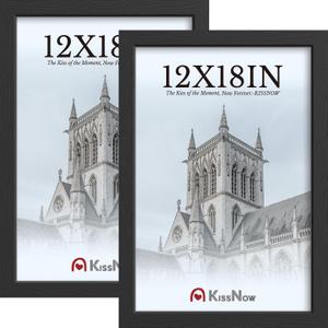 12x18 Poster Frame 2 Pack, Textured Black Solid Wood Picture Frame, Wall Hanging