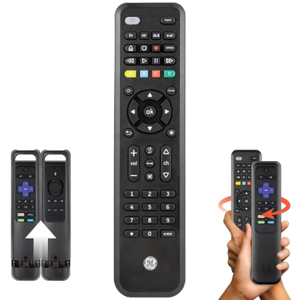 GE 4-Device Universal Companion Remote for Roku and Amazon TV with Flip and Slide Cradle, Black