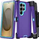ONOLA Phone Case for Samsung Galaxy S25 Ultra Case with HD Screen Protector, Heavy Duty Shockproof & Dropproof 3-Layer Cover Phone Case for Galaxy S25 Ultra 6.9''BeltClip_Purple