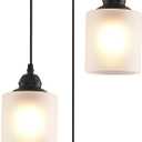 3 Lights Industrial Pendant Light with Glass Shade Matte Black Pendant Lighting Adjustable Industrial Retro Style Hanging Light,Kitchen Island Farmhouse Pendant Lights Fixtures for Kitchen,Farmhouse