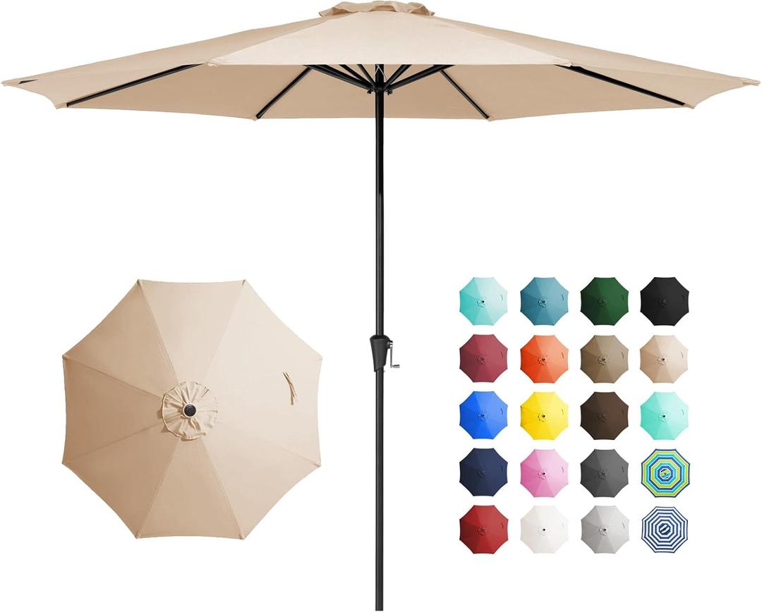 JEAREY 11' Patio Umbrellas Outdoor Table Market Umbrella w/Crank, 8 Sturdy Ribs, UV Protection Windproof for Garden, Deck, Backyard, Pool(Beige)