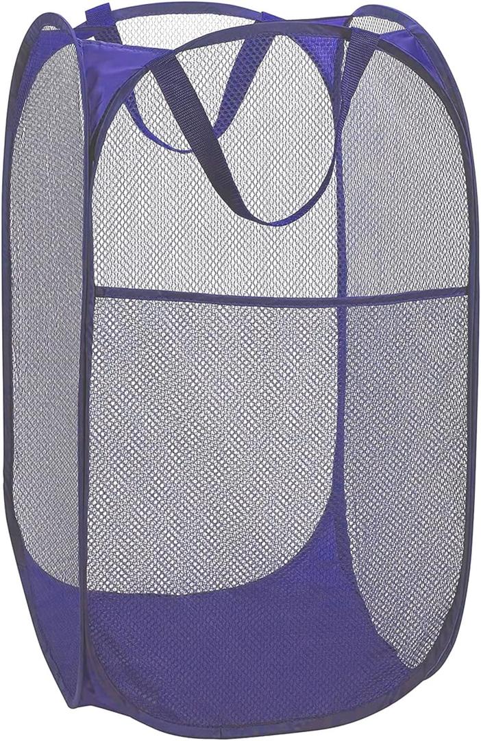 BATTOO Deluxe Strong Mesh Pop up Laundry Hamper Basket with Side Pocket Foldable Hamper for Laundry Room, Bathroom, Kids Room, College Dorm or Travel Royal Blue (1 pack)