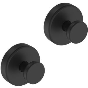 Suction Cup Hooks for Glass Window, Mirror, Wreaths - Shower Hooks for Inside Shower, No Drill Towel Hooks for Bathrooms, Bath Robe Coat Looafh Hook for Hanging - Black (2 Pack)