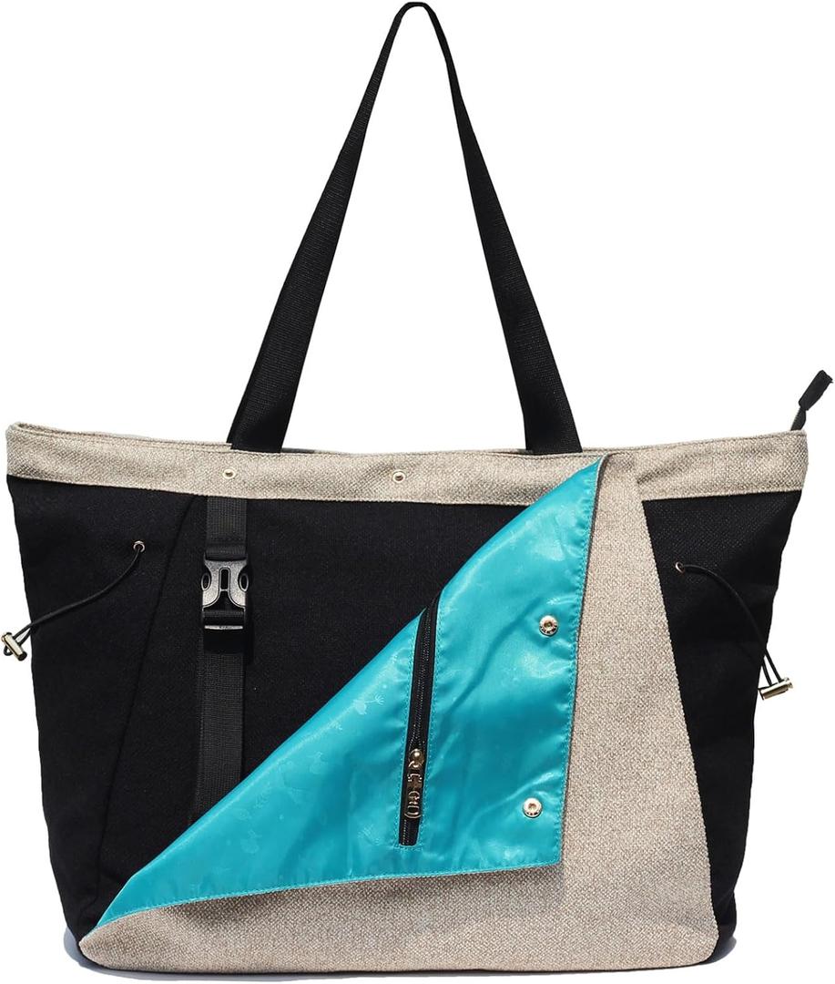 ESVAN Yoga Mat Bag, Gym Bag Tote Bag with Multi Pockets For Women Drawstring Yoga Mat Carrier Pilates Travel Workout Office (Linen Black Beige)