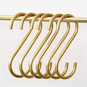 YANGQIHOME 6 Pieces, Brass S Shaped Hooks, Gold Coat Clothes Towel Hangers, Kitchen Pots Pans Coffee Cups Rack Hooks