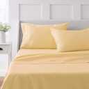 MARTHA STEWART 100% Cotton Queen Sheet Set - 4 Piece, Soft, Smooth, Durable, Easy Care, 16" Deep Pocket Sheets, Bedding Sheets, Sateen Sheets, 1 Flat, 1 Fitted, 2 Pillowcases, Yellow (Queen, Yellow)