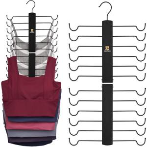 ZEDODIER Tank Top Hanger2 Pack Wooden Bra Organizer for Closet, 12 Storage Capacity, Top 360 Rotation, Hanging Space Saving Hook for Tank Tops, Sport Bras, Camisoles, Lingeries, Black