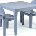 Humble Crew Kids Plastic Table and Chair Set, Toddler Activity Table with 2 Chairs, Lightweight Easy-Clean Kids Desk for Play, Snacks & Crafts, Indoor Outdoor Playroom Furniture, Grey/Grey, Onesize
