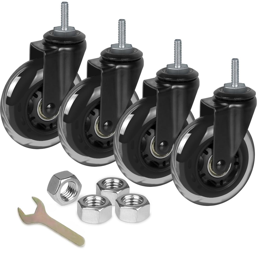 8T8 3 Inch Rubber Caster Wheels Heavy Duty with 5/16"-18 x 1 Threaded Stem Casters Set of 4 (Screw Diameter 5/16", Length 1"), Quiet and Smooth Rolling Castors for Furniture Hardwood Floors