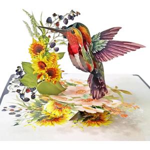 CUTPOPUP Mothers Day Card Pop Up, 6x8in. Humming Bird 3D Pop-up Greeting, Birthday Card for Women, Wife, Grandma, Daughter, Mom & All Occasions (Hummingbird Sunflower)