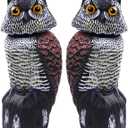 Hedoc 2 Pack Fake Owl Decoys to Scare Birds Away (15 inch), Rotating Head Sculptures, Nature Enemy Scarecrow Plastic Statues, Pest Repellent, Pigeon Deterrent Outdoor Yard, Garden Protectors