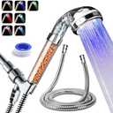 PRUGNA LED Shower Head with Hose and Shower Arm Bracket, High-Pressure Filter Handheld Shower for Repair Dry Skin and Hair Loss - 7 Colors Change Cyclically