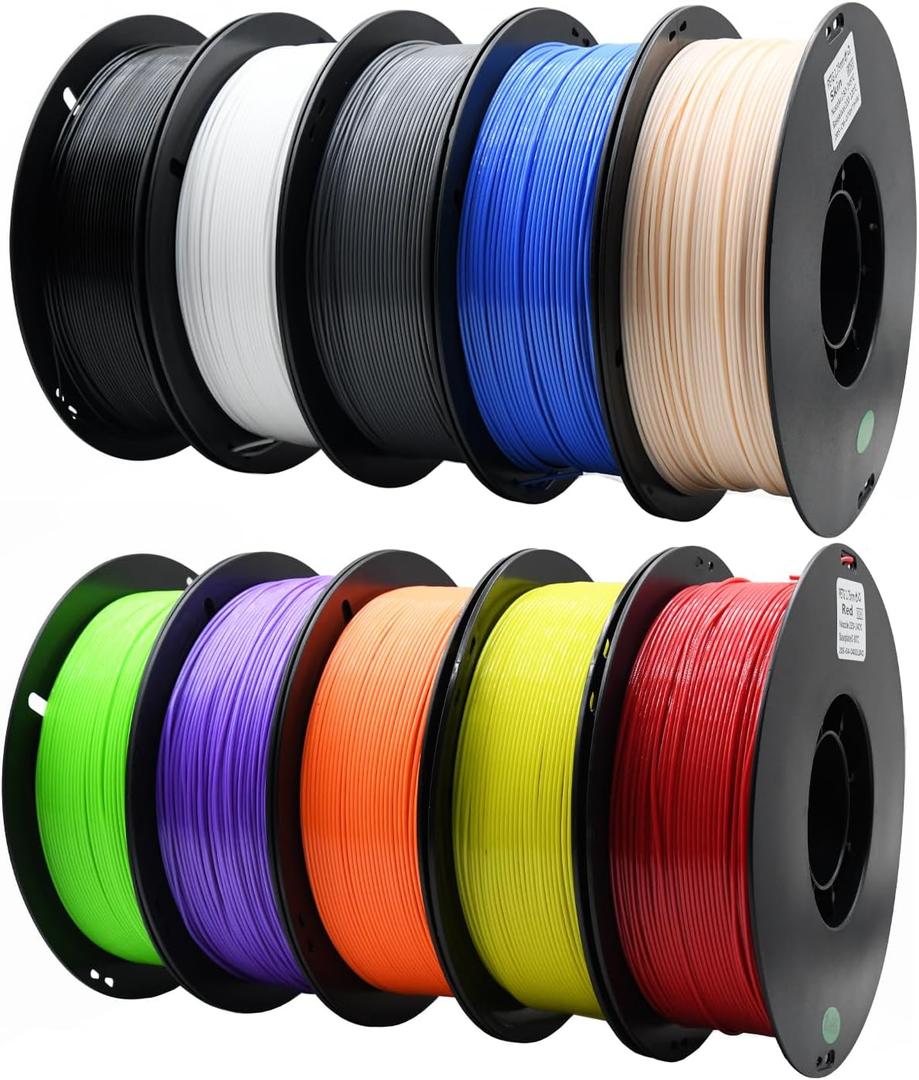 PETG 3D Printer Filament 1.75mm, 10-Color 10-Pack, Strong & Durable PETG Material, Heat-Resistant & Low-Warp, Smooth Finish, Ideal for Functional Parts, Prototyping & Creative Printing